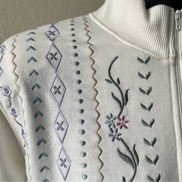 Vintage 80s embroidered cream poly cotton Tan Jay pullover sweater size small - Picture 8 of 14